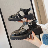 Women's Hollow Platform Roman Woven Large And Heels